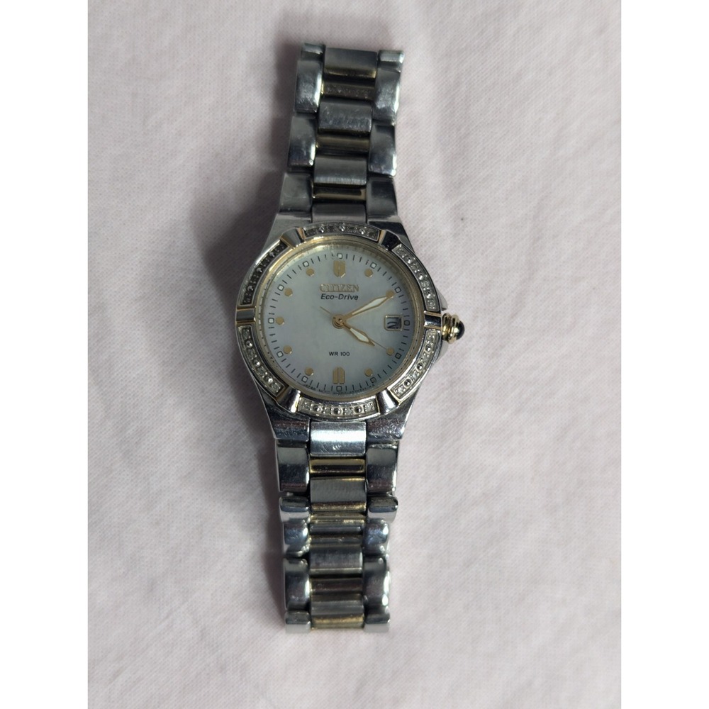 WORKING Citizen Eco-drive Diamond accent 2 tone Womens mother of pearl Watch